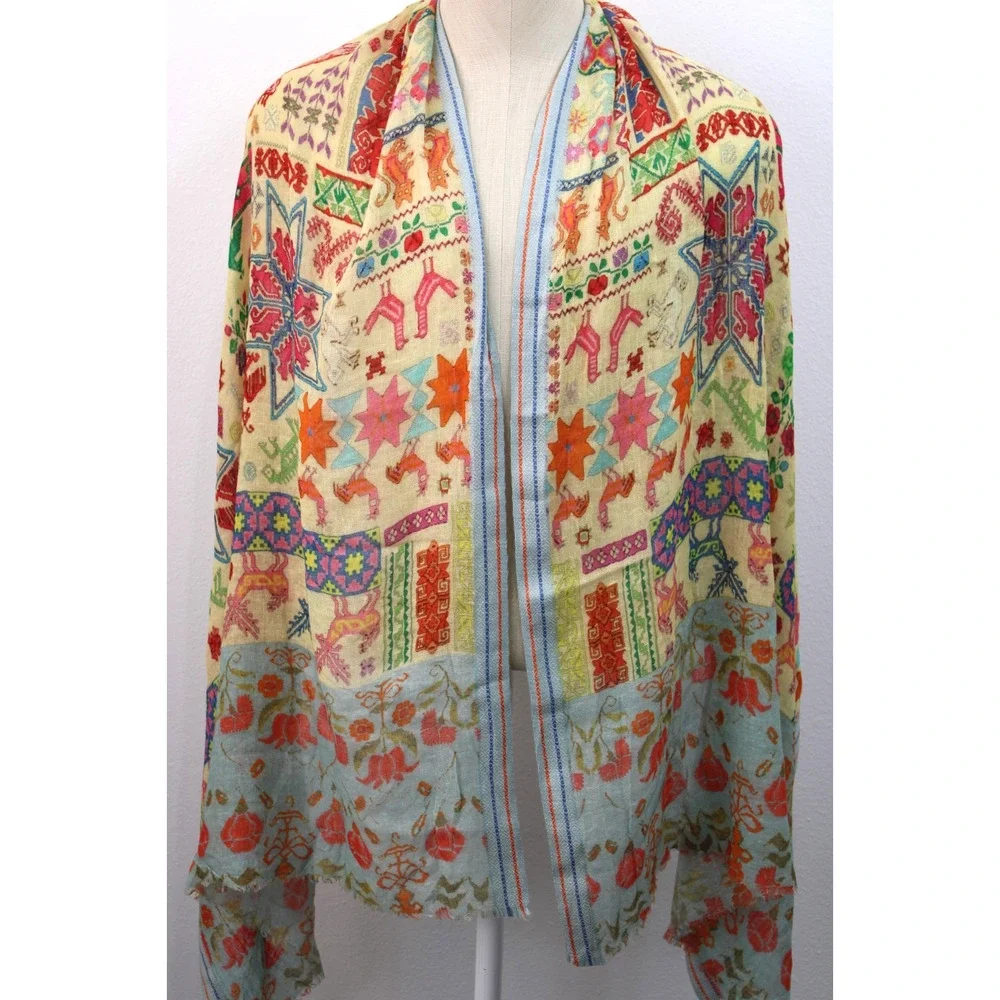 Oversized Boho Patchwork Print Scarf Woven Artsy Folk Shawl Wrap 31